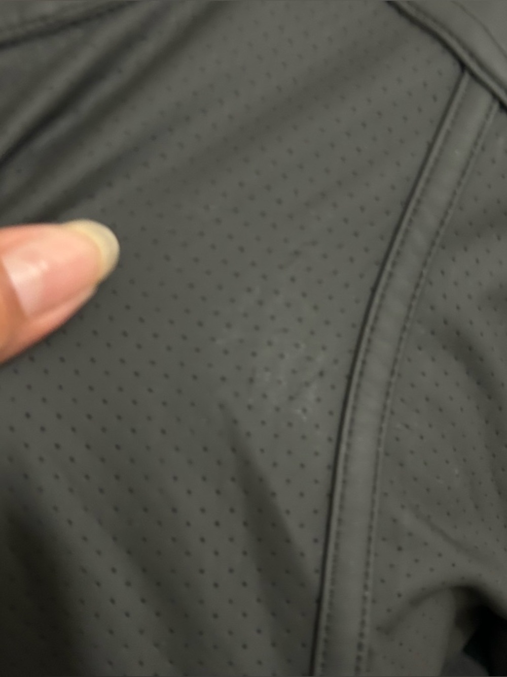 Perforated Faux Leather Moto Jacket Black Full Zip Mock Neck Minimalist Biker S - Picture 7 of 7